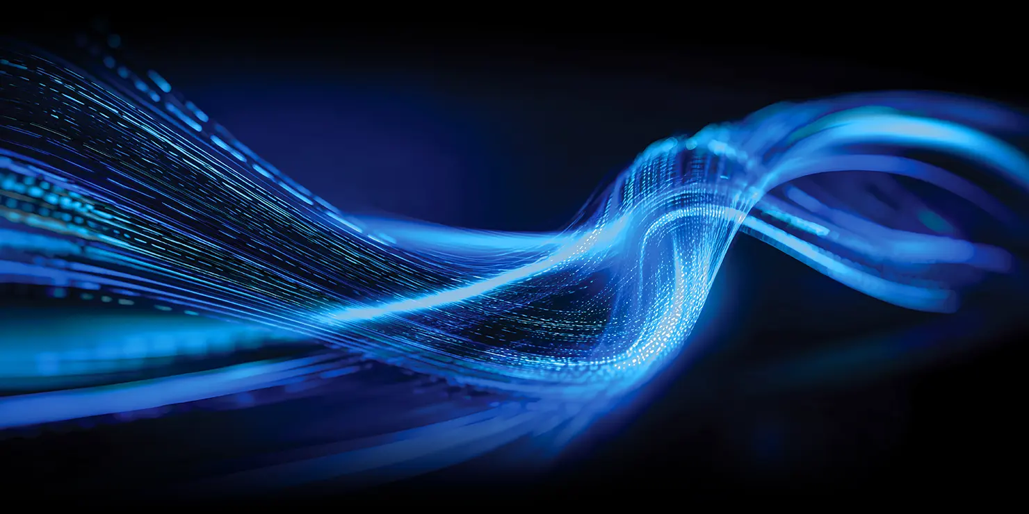 Graphical illustration of a blue digital wave